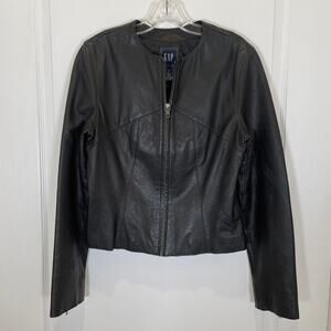 Gap‎ VINTAGE Y2K Leather Bomber Jacket Zip Front Black M